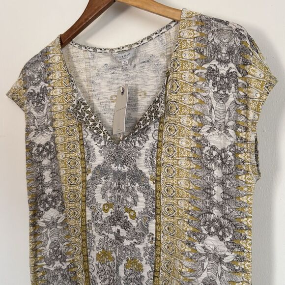 Lucky Brand Floral Tie Waist Cotton Modal V-Neck Top Shirt Boho Ornate Print Med - Picture 3 of 8